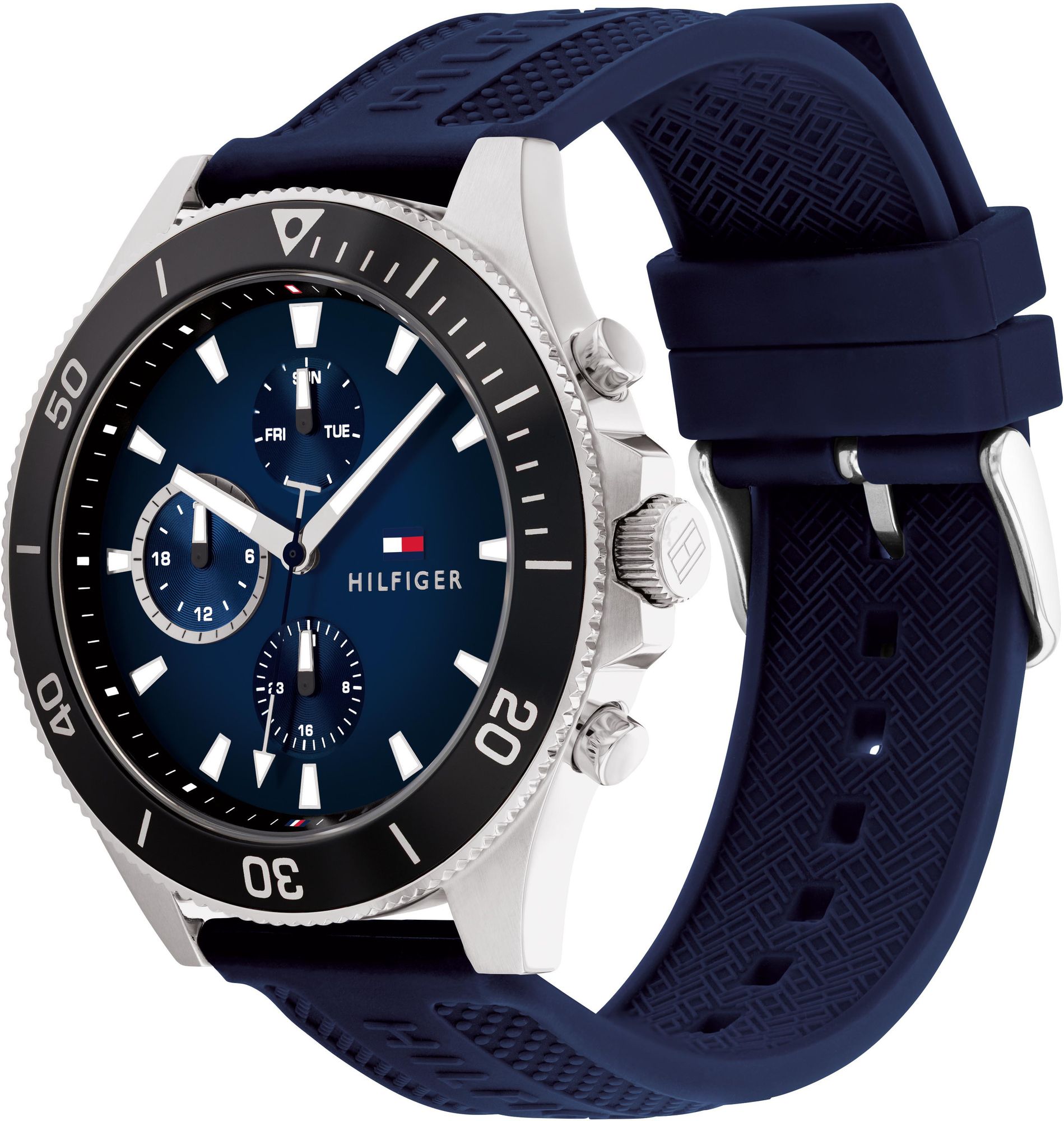 Tommy Hilfiger Larson Chronograph Blue Dial Blue Rubber Strap Watch For Men - 1791920