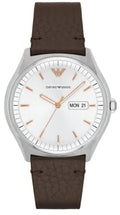 Emporio Armani Dress Quartz White Dial Brown Leather Strap Watch For Men - AR1999