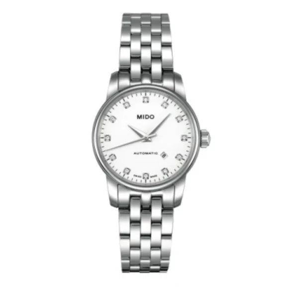 Mido Baroncelli III Automatic Diamonds White Dial Silver Steel Strap Watch For Women - M7600.4.66.1