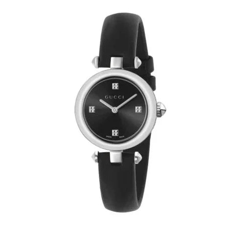 Gucci Diamantissima Quartz Diamonds Black Dial Black Leather Strap Watch for Women - YA141506