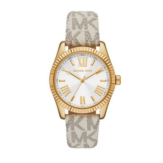 Michael Kors Lexington Analog Silver Dial White Leather Strap Watch For Women - MK4746