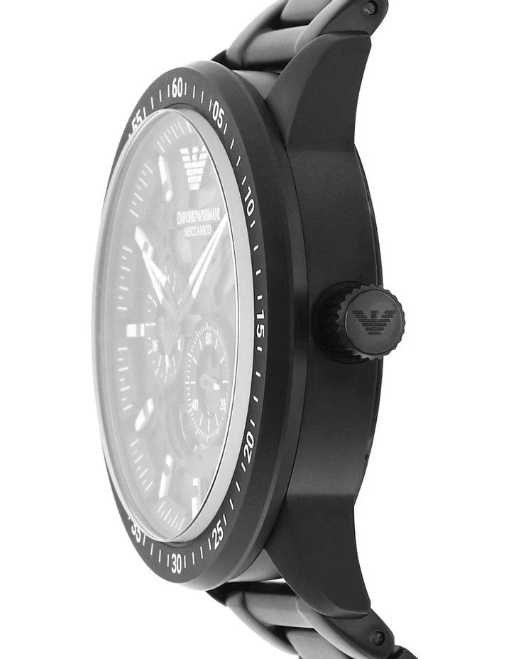 Emporio Armani Meccanico Automatic Black Dial Black Steel Strap Watch For Men - AR60054