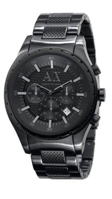 Armani Exchange Chronograph Black Dial Black Steel Strap Watch for Men - AX1058