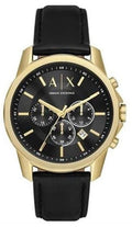 Armani Exchange Outerbanks Chronograph Black Dial Black Leather Strap Watch For Men - AX7133