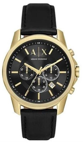 Armani Exchange Outerbanks Chronograph Black Dial Black Leather Strap Watch For Men - AX7133