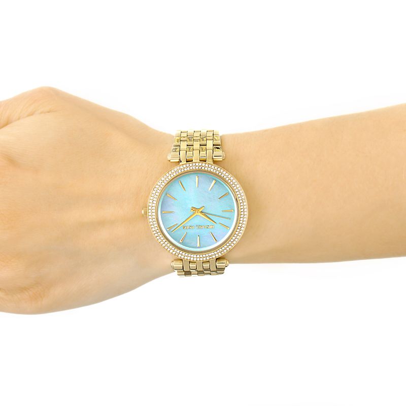 Michael Kors Darci Analog Mother of Pearl Green Dial Gold Steel Strap Watch For Women - MK3498