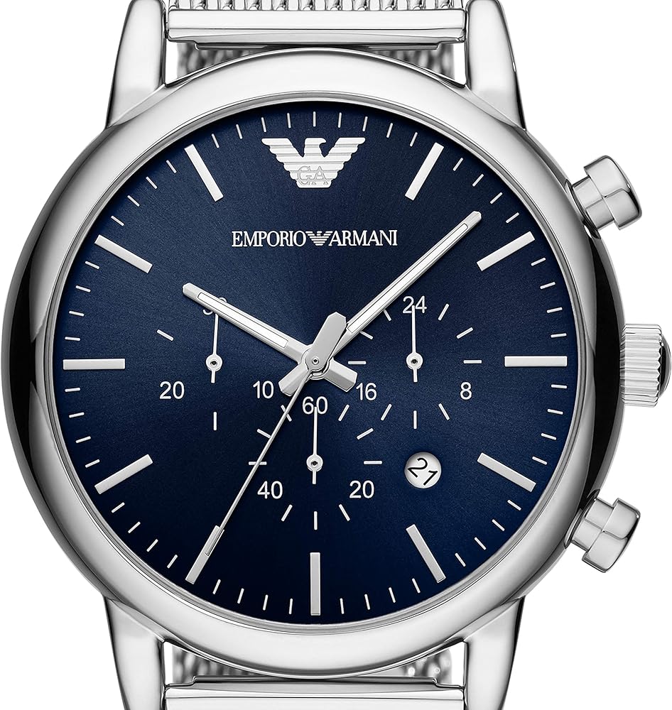 Emporio Armani Luigi Chronograph Blue Dial Silver Mesh Bracelet Watch For Men - AR80038