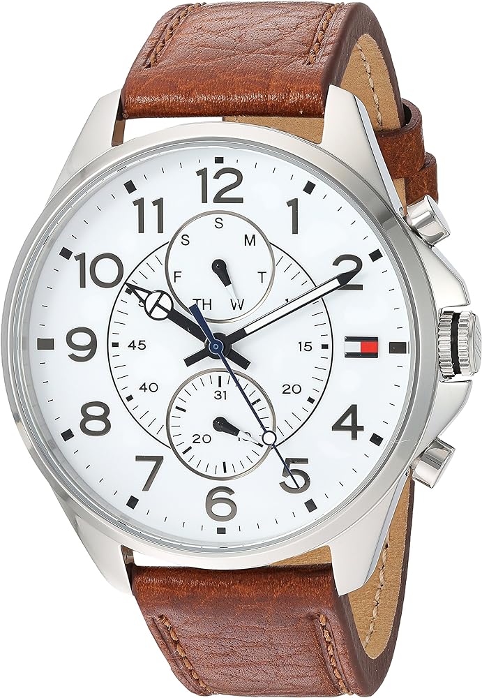 Tommy Hilfiger Dean Quartz Multifunction White Dial Brown Leather Strap Watch for Men - 1791274