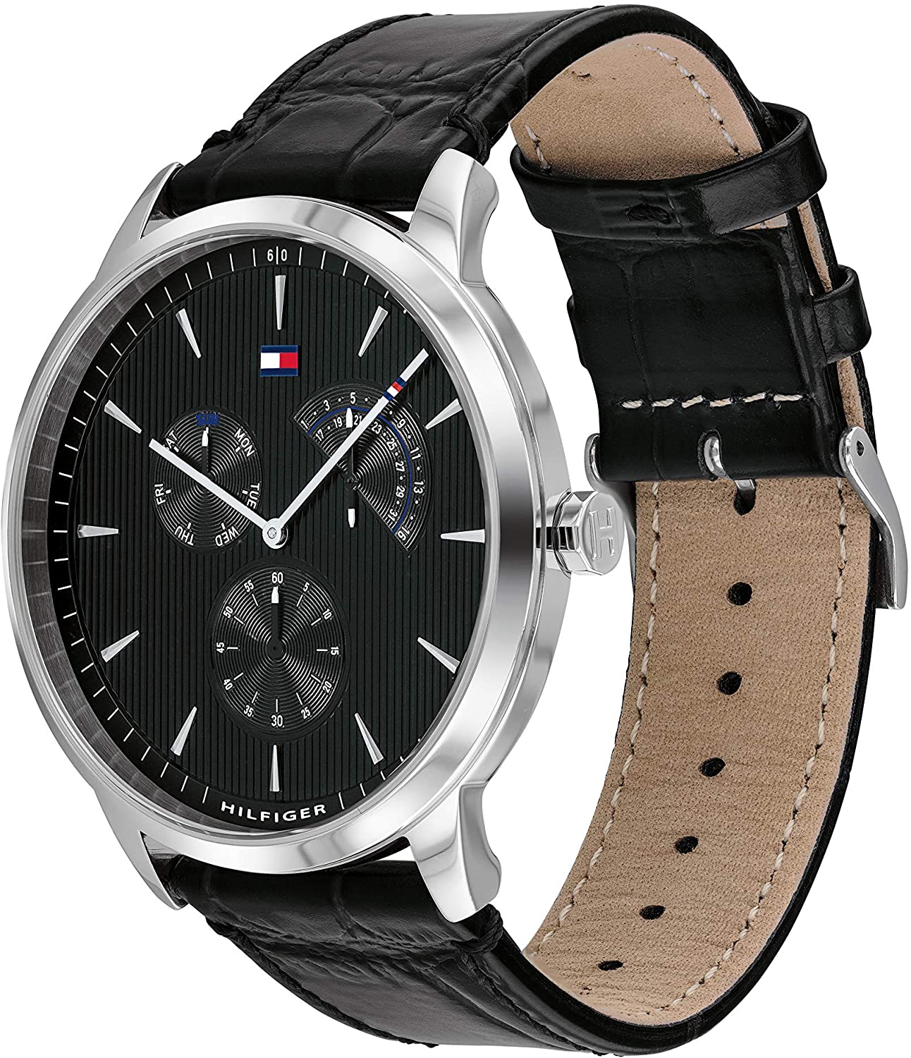 Tommy Hilfiger Brad Chronograph Black Dial Black Leather Strap Watch For Men - 1710391