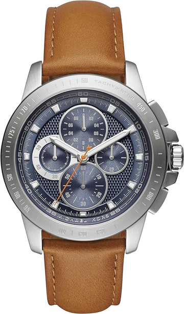 Michael Kors Ryker Chronograph Analog Blue Dial Brown Leather Strap Watch For Men - MK8518