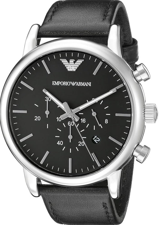 Emporio Armani Dress Analog Black Dial Black Leather Strap Watch For Men - AR8029