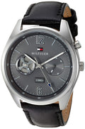 Tommy Hilfiger Deacan Grey Dial Black Leather Strap Watch for Men - 1791548