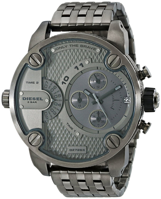 Diesel Little Daddy Dual Time Chronograph Grey Dial Stainless Steel Strap Watch For Men - DZ7263