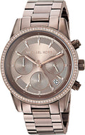 Michael Kors Ritz Chronograph Brown Dial Brown Steel Strap Watch For Women - MK6529