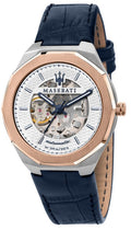 Maserati Stile Automatic Limited Edition Silver Dial Blue Leather Strap Watch For Men - R8821142001