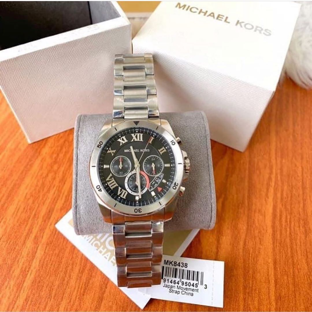 Michael Kors Brecken Chronograph Quartz Black Dial Silver Steel Strap Watch For Men - MK8438