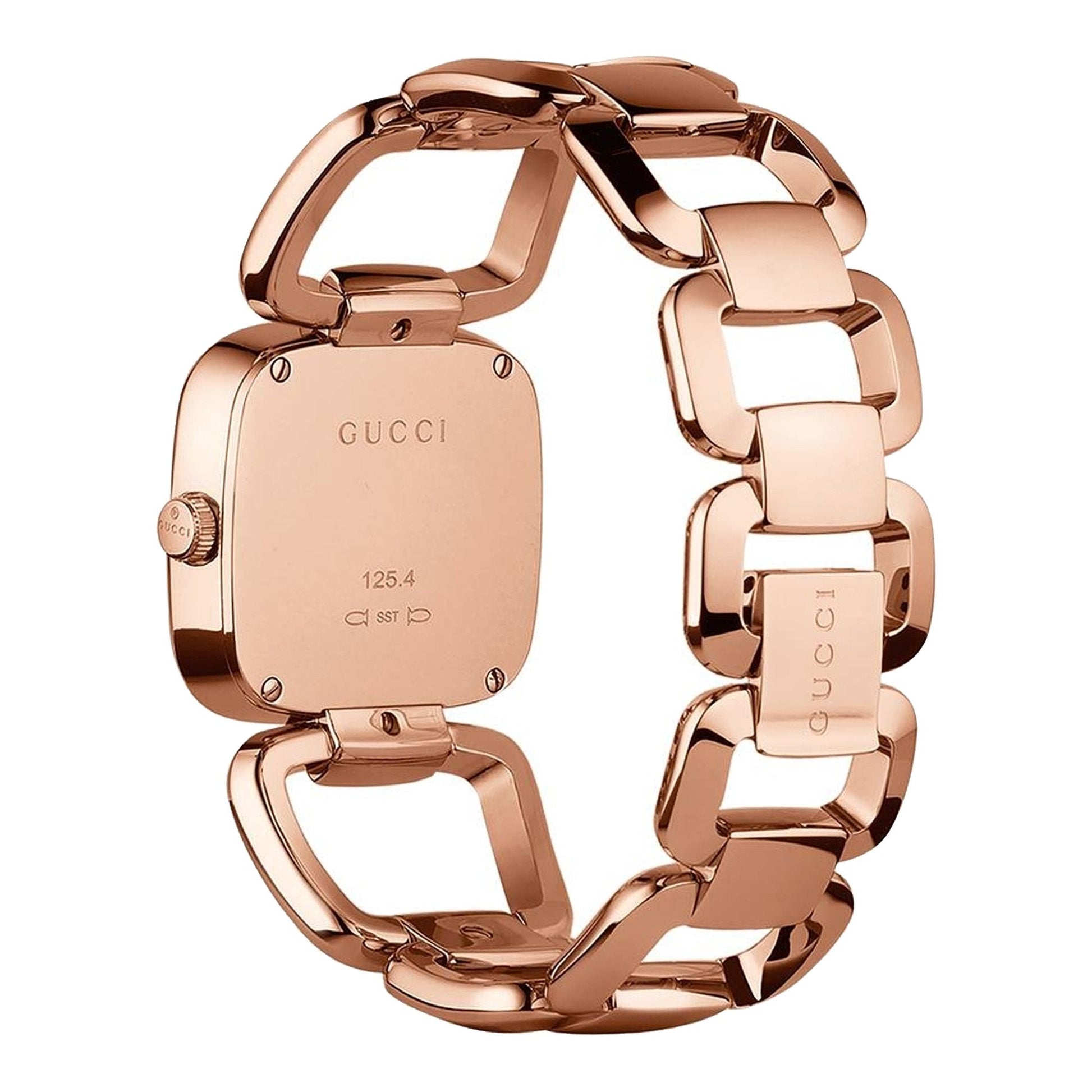 Gucci G Gucci Diamonds Black Dial Rose Gold Steel Strap Watch For Women - YA125409