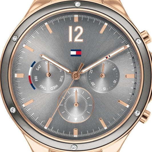 Tommy Hilfiger Eve Chronograph Quartz Grey Dial Rose Gold Steel Strap Watch For Women - 1782277