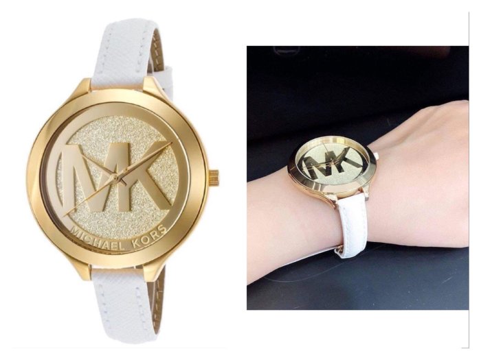 Michael Kors Slim Runway Quartz Gold Dial White Leather Strap Watch For Women - MK2389