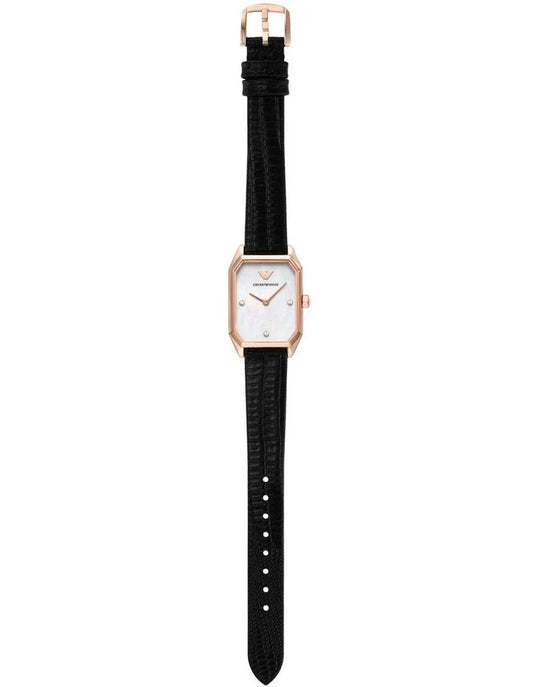 Emporio Armani Gioia Quartz Mother of Pearl Dial Black Leather Strap Watch For Women - AR11390