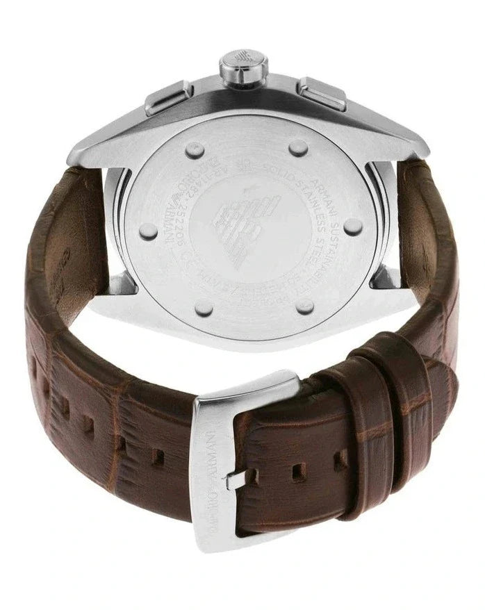 Emporio Armani Claudio Chronograph Brown Dial Brown Leather Strap Watch For Men - AR11482