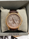 Guess Wafer Quartz Beige Dial Brown Leather Strap Watch For Men - W0496G1