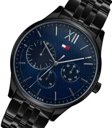 Tommy Hilfiger Damon Quartz Chronograph Blue Dial Black Steel Strap Watch for Men - 1791454