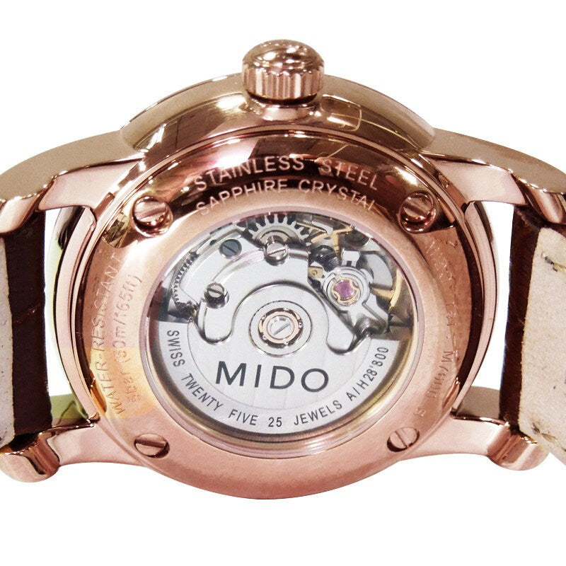 Mido Baroncelli III Automatic Diamonds Brown Dial Brown Leather Strap Watch For Women - M7600.3.64.8