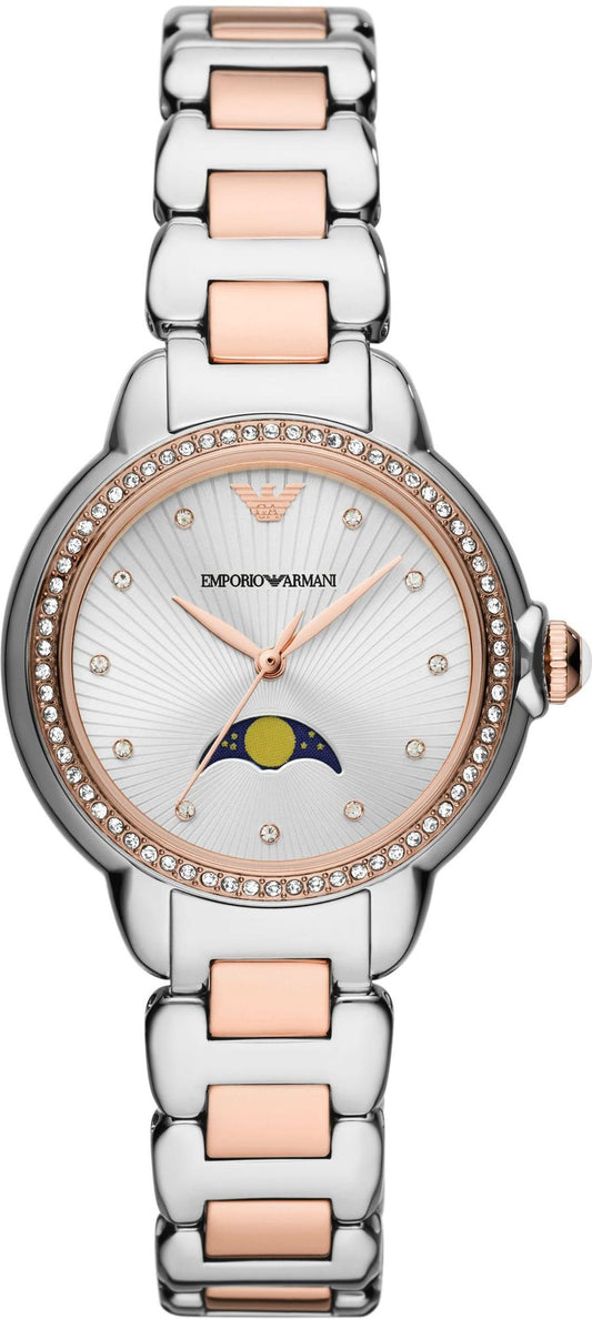 Emporio Armani Mia Three Hand Moonphase Mother of Pearl Dial Two Tone Steel Strap Watch For Women - AR11567