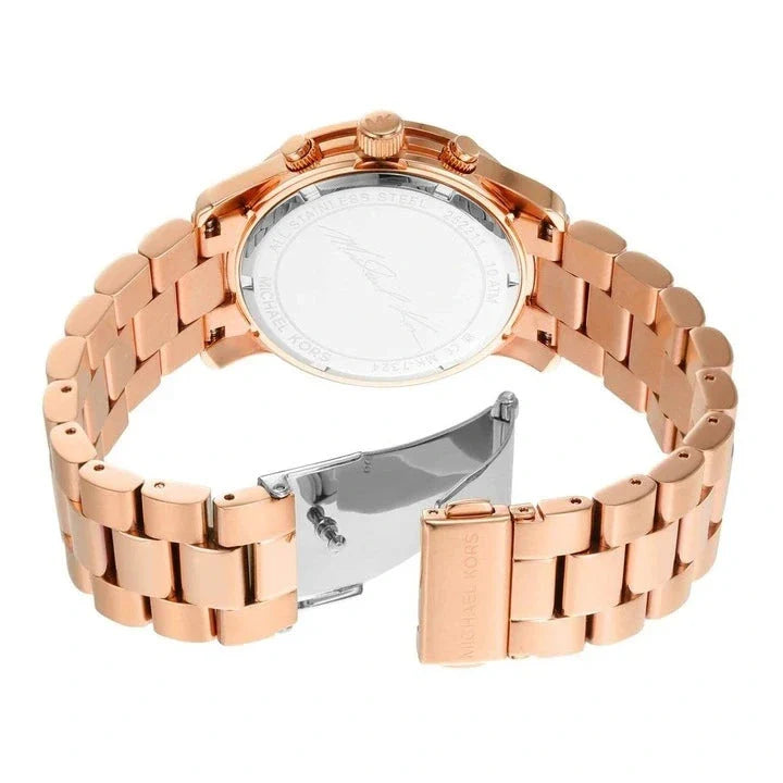 Michael Kors Runway Chronograph Rose Gold Dial Rose Gold Steel Strap Watch For Women - MK7324