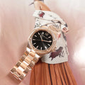 Michael Kors Lennox Three-Hand Black Dial Rose Gold Steel Strap Watch For Women - MK7233