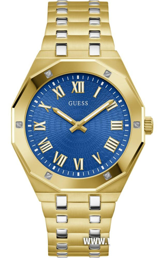 Guess Asset Quartz Blue Dial Gold Steel Strap Watch For Men - GW0575G6