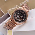 Michael Kors Brecken Chronograph Analog Black Dial Rose Gold Steel Strap Watch For Women - MK8563