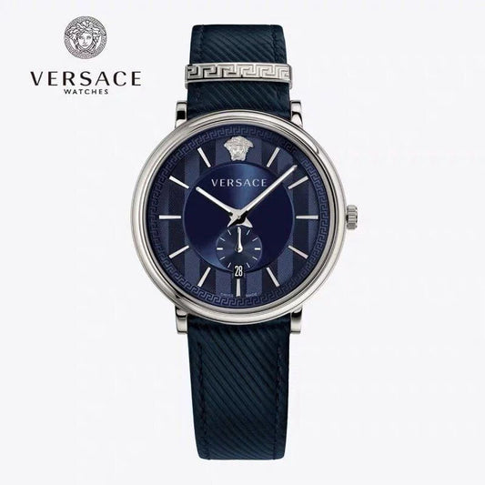 Versace Menifesto Quartz Blue Dial Blue Leather Strap Watch For Men - VBQ01017
