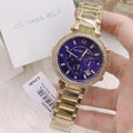 Michael Kors Parker Chronograph Blue Dial Gold Steel Strap Watch For Women - MK6262