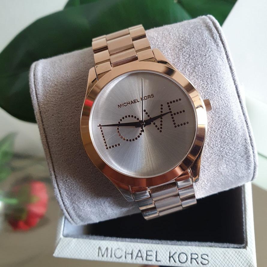 Michael Kors Slim Runway White Dial Rose Gold Steel Strap Watch For Women - MK3804