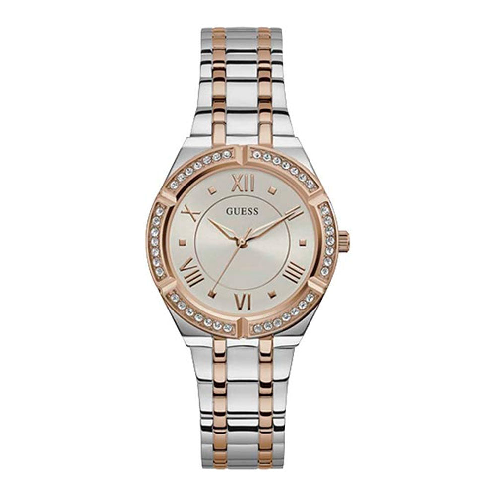 Guess Cosmo Quartz Silver Dial Two Tone Steel Strap Watch For Women - GW0033L9