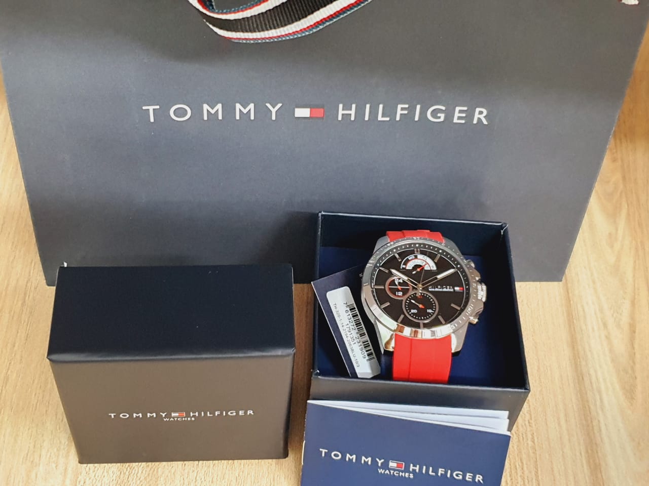 Tommy Hilfiger Decker Quartz Black Dial Red Rubber Strap Watch for Men - 1791351