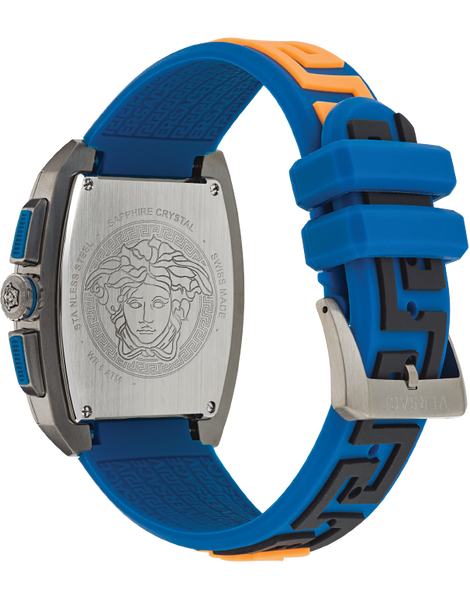 Versace Iconic Dominus Chronograph Blue Dial Blue Rubber Strap Watch For Men - VE6H00323