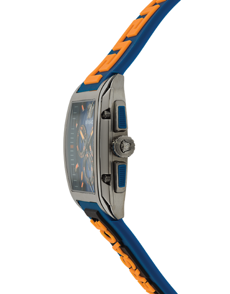 Versace Iconic Dominus Chronograph Blue Dial Blue Rubber Strap Watch For Men - VE6H00323