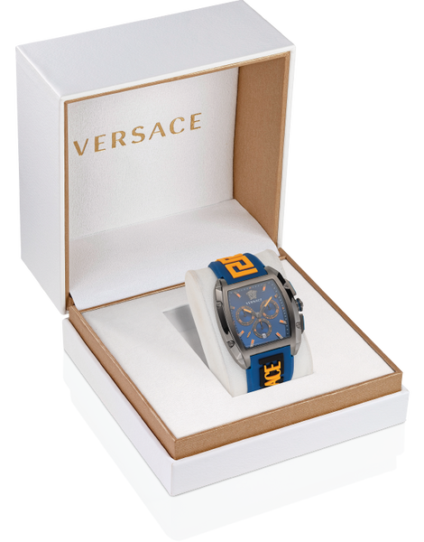 Versace Iconic Dominus Chronograph Blue Dial Blue Rubber Strap Watch For Men - VE6H00323