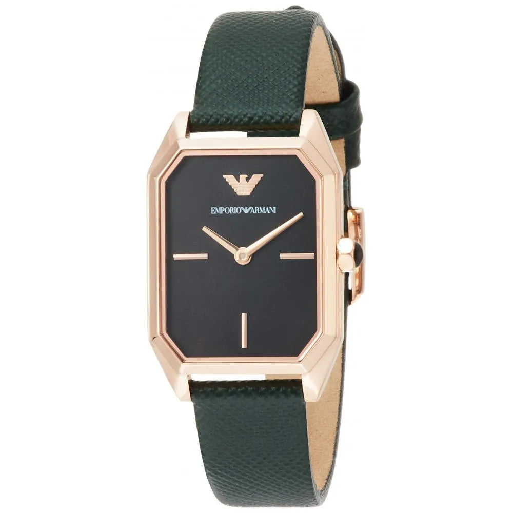 Emporio Armani Gioia Analog Black Mother of Pearl Dial Green Leather Strap Watch For Women - AR11149