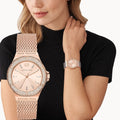 Michael Kors Lennox Three Hand Rose Gold Dial Rose Gold Mesh Strap Watch For Women - MK7336