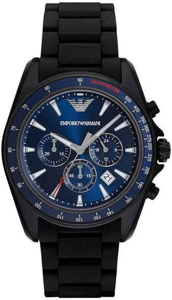 Emporio Armani Sigma Chronograph Blue Dial Black Silicone Strap Watch For Men - AR6121