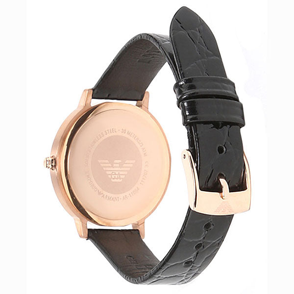 Emporio Armani Kappa Quartz Black Dial Black Leather Strap Watch For Women - AR11064