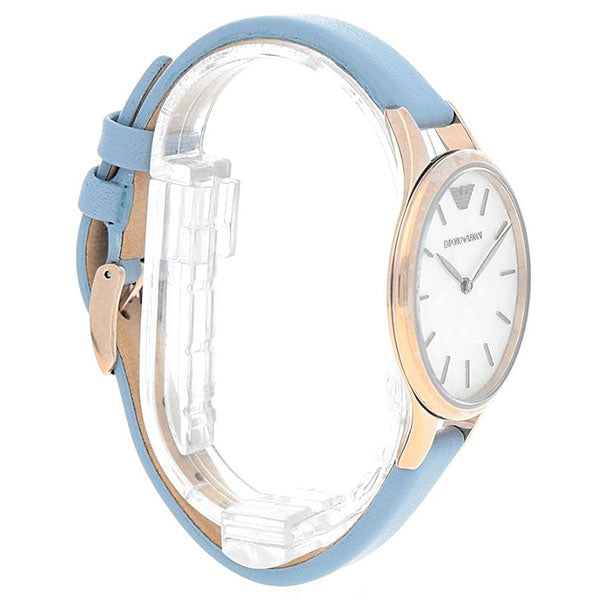 Emporio Armani Aurora Quartz Mother of Pearl White Dial Blue Leather Strap Watch For Women - AR11109