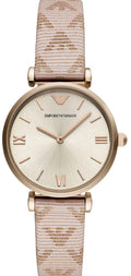 Emporio Armani Gianni T Bar Analog Silver Dial Beige Leather Strap Watch For Women - AR11127