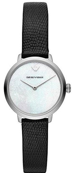 Emporio Armani Modern White Dial Black Leather Strap Watch For Women - AR11159