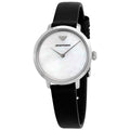 Emporio Armani Modern White Dial Black Leather Strap Watch For Women - AR11159