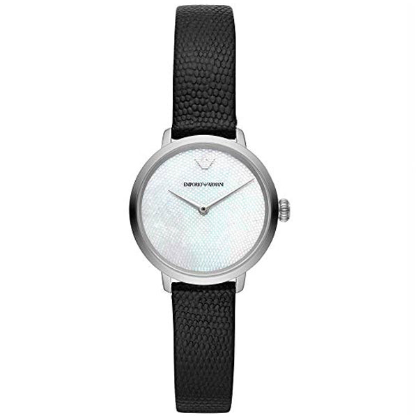 Emporio Armani Modern White Dial Black Leather Strap Watch For Women - AR11159